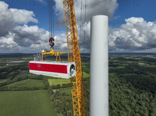 Dorsten, North Rhine-Westphalia, Germany, construction of a wind turbine, the first wind turbine of