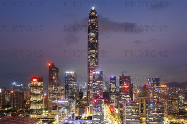 Skyline with skyscrapers city centre Futian district at night in Shenzhen, China, Asia