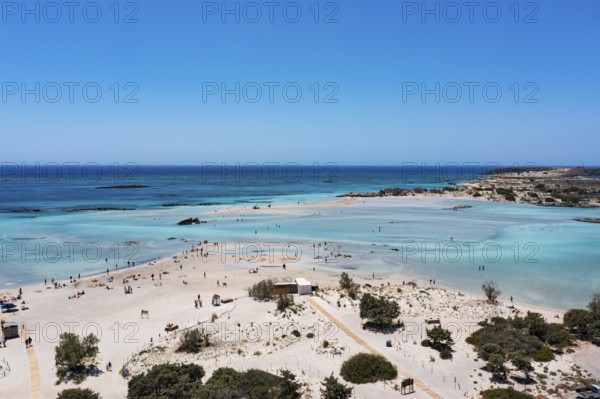 Drone shot, Elafonissi beach, south-west Crete, Crete, Greece, Europe