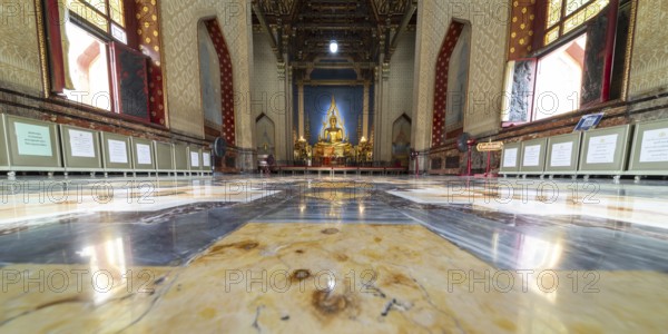 Golden Buddha statue, Bhumispara-mudra, Buddha Gautama at the moment of enlightenment, in the