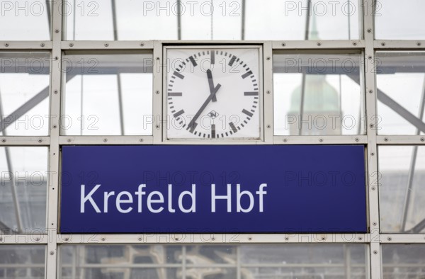 Krefeld, North Rhine-Westphalia, Germany - Krefeld main station, lettering with clock