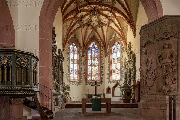 Protestant town church of the late Gothic period, pulpit, choir and tomb for the Donors Philip I