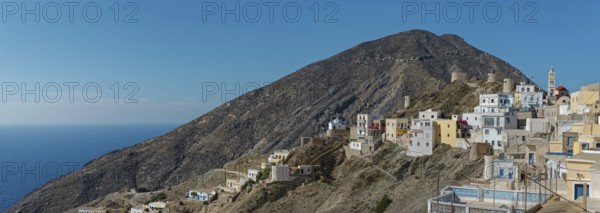 Panoramic view of the traditional and picturesque village of Olymbos on the hillside overlooking
