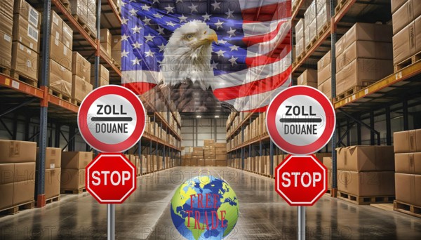 Symbolic image, EU, Germany and global economy under pressure from USA-Donald Trump, tariff