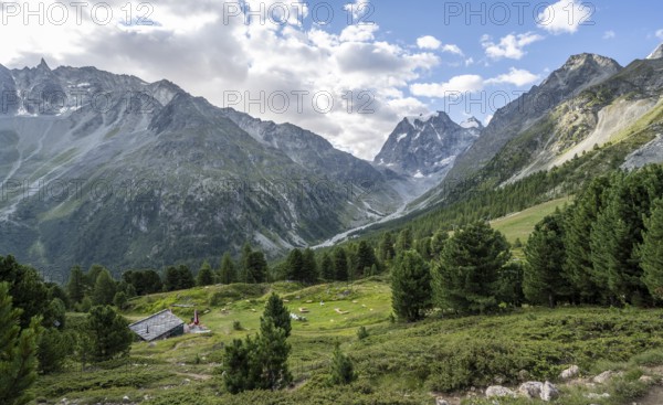 Mountain landscape near Arolla, behind mountain peak Mont Collon, Valais, Western Alps Switzerland