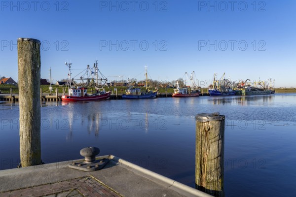 The fishing village of Greetsiel, historic fishing harbour, with the largest shrimp cutter fleet in