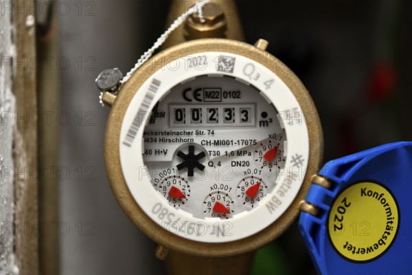 Water meter, building services, Stuttgart, Baden-Württemberg, Germany, Europe