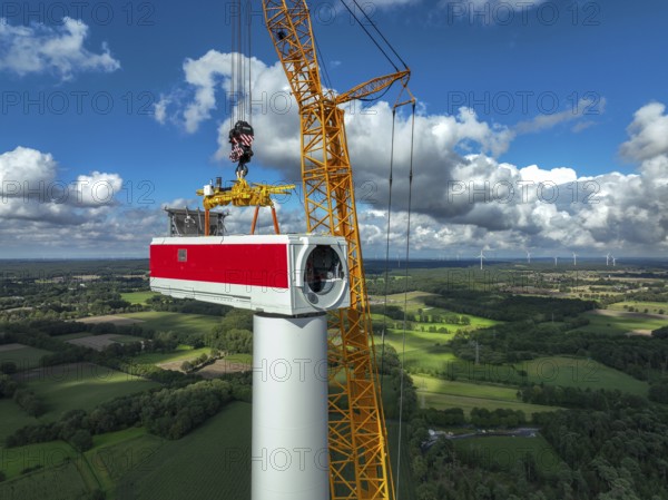Dorsten, North Rhine-Westphalia, Germany, construction of a wind turbine, the first wind turbine of