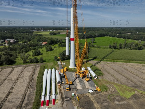 Dorsten, North Rhine-Westphalia, Germany, construction of a wind turbine, the first wind turbine of
