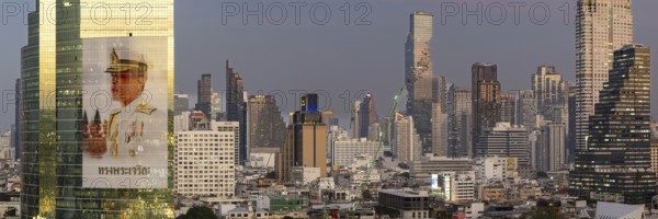 Panorama from the viewing platform of the Iconsiam on CAT Tower with huge billboard of the Thai