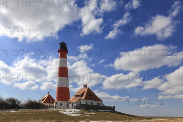 Westerheversand lighthouse in Westerhever, Wadden Sea National Park, North Frisia, Schleswig