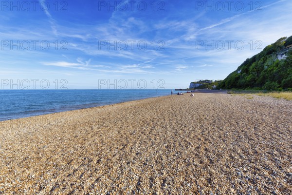 Shingle beach with chalk coast on the horizon, Cirrus, Kingsdown, Dover, Kent, England, Great