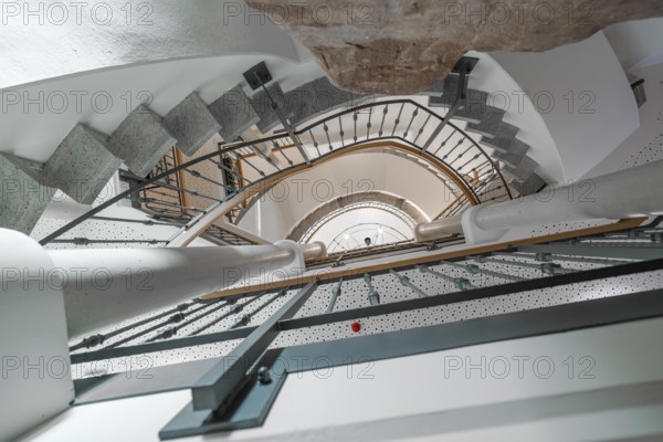 View from below through a modern staircase with stone steps, Hotel Krone Lamm, Zavelstein, Black