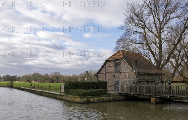 Prince-Bishop's corn water mill in Nienborg, Heek, Münsterland, North Rhine-Westphalia, Germany,