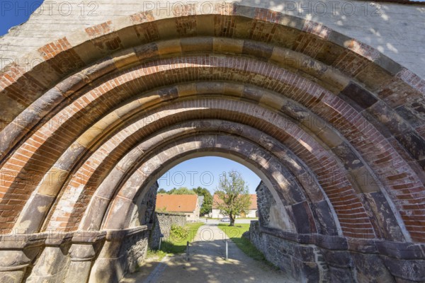 Romanesque portal as historical entrance to Altzella Monastery, Nossen, Saxony, Germany, Europe