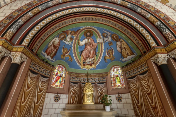 Apse fresco of the Saint-Léon IX Chapel in Eguisheim, Alsace, France, Europe