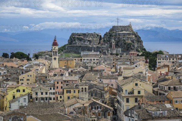 Corfu Town, Corfu, Greece, City overview Corfu Town with the Greek Orthodox Church of Agios