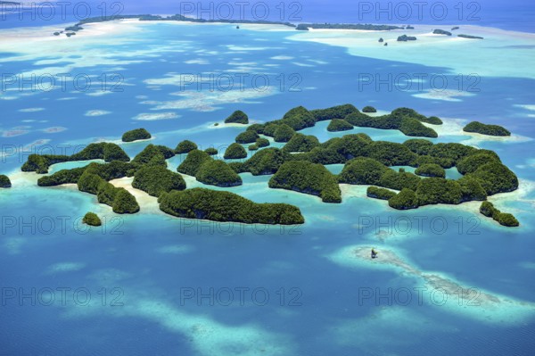 Aerial view of Rock Islands Island paradise in the island state of Palau in the Pacific West