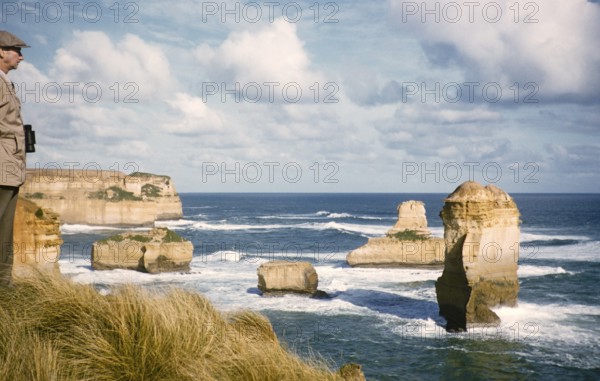 Famous cliff of the Twelve Apostles, Port Campbell National Park, Victoria, Australia in 1956, view