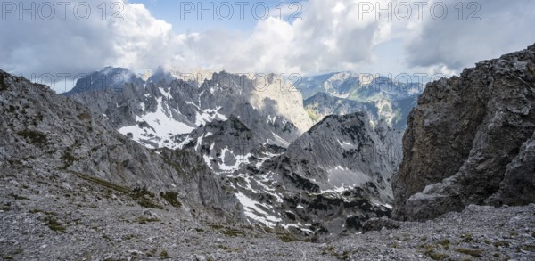 View of rugged, rocky mountain landscape, view from the summit of the Ackerlspitze, mountain peak