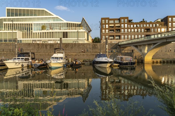 Maasboulevard and city harbour in Venlo, Netherlands