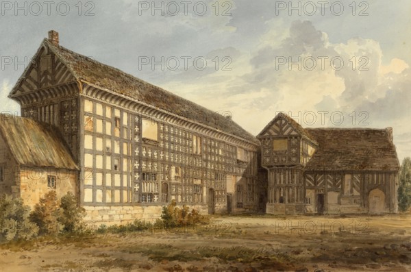 North-east view of Samlesbury Hall, Lancashire in North West England, digitally restored