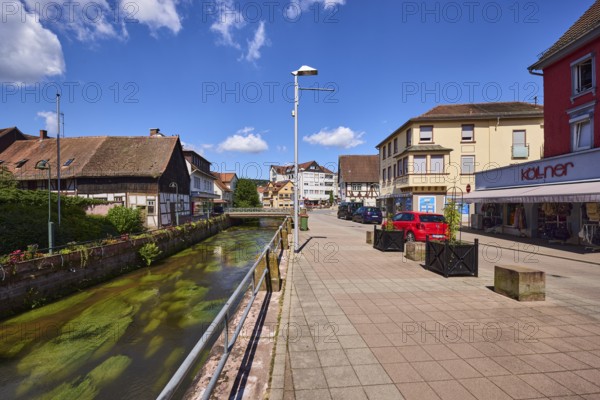 River Mümling, fashion shop, Leder Köllner, lantern, street, metal railing, general development,