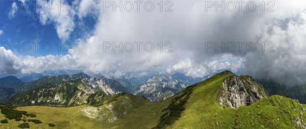 Drone image, view from the Gamsfeld into the Osterhorn group, Russbach, Salzkammergut, Salzburg