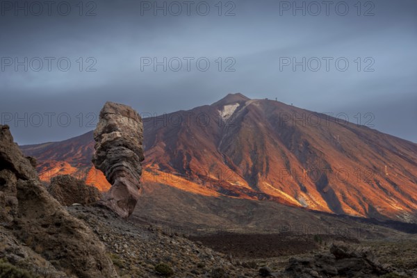 Panorama at sunrise on the Roque Chinchado, also known as the Stone Tree or Finger of God, landmark