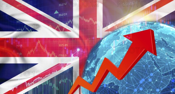 Financial growth with United Kingdom flag. Financial growth with United Kingdom flag on economic