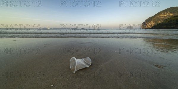 Plastic waste on the beach, Charlie Beach, Koh Mook Island, Andaman Sea, Satun Province, Southern