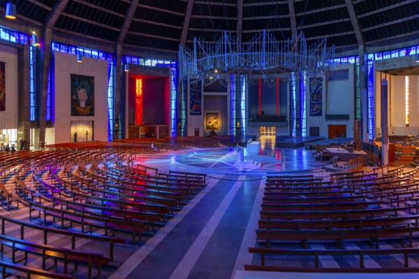 Modern interior of Roman Catholic cathedral church, Metropolitan Cathedral of Christ the King, city