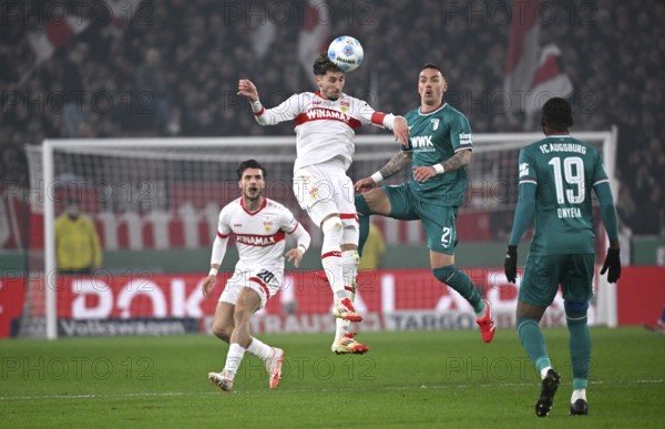 Header duel One-on-one action Atakan Karazor VfB Stuttgart (16) against Phillip Tietz FC Augsburg