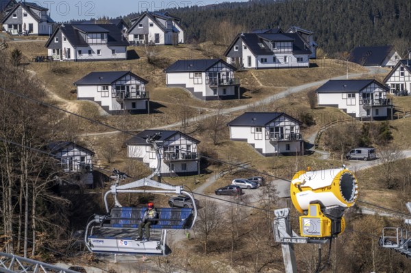 Winter sports area in the Sauerland, Winterberg ski lift carousel, artificial snow slopes,