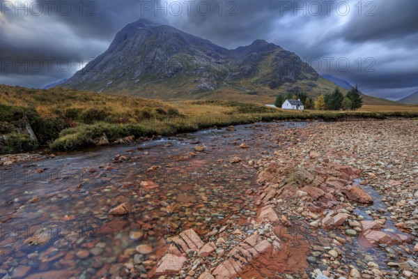 Wild river, cloudy mood, hut, cottage, long exposure, autumn, mountains, Lagangarbh Cottage,