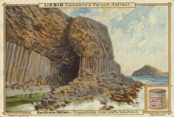 Picture series Famous Caves, Fingal's Cave, Staffa Island, Scotland, Liebig picture, digitally