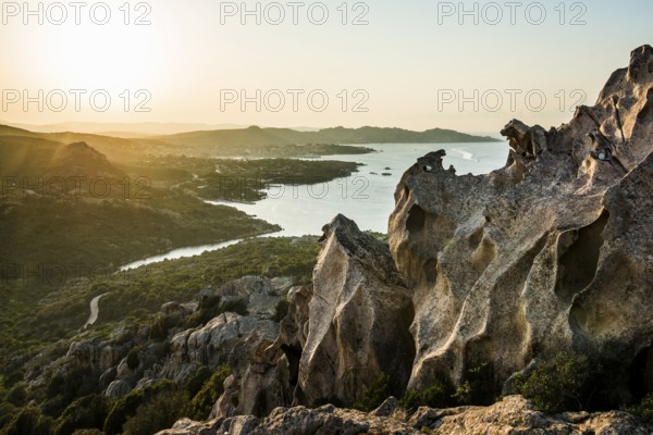 Bizarre granite rocks, Roccia dell Orso, sunset, Capo d'Orso, Palau, Costa Smeralda, Sardinia,