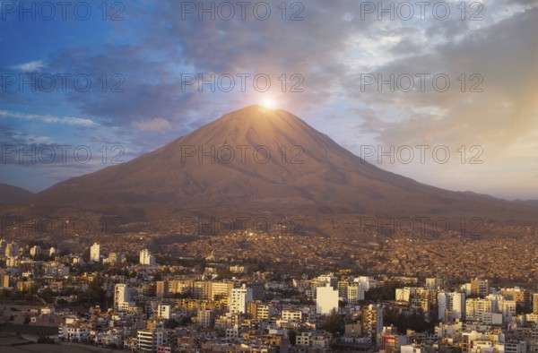 Arequipa, Peru. Sunset view of the Misti Volcano