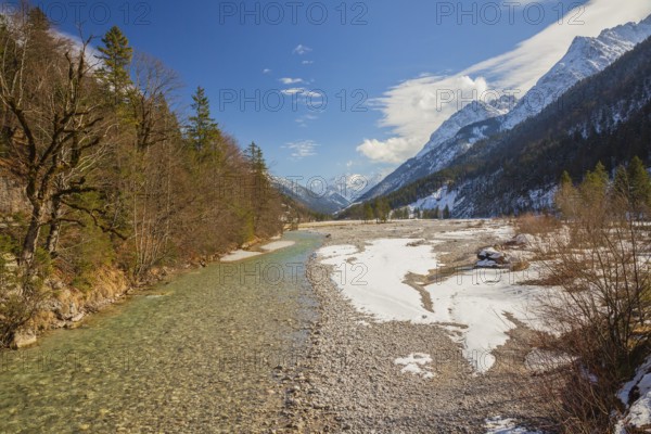 Isar valley nature conservancy area. The wild Isar river flows through its gravel bed