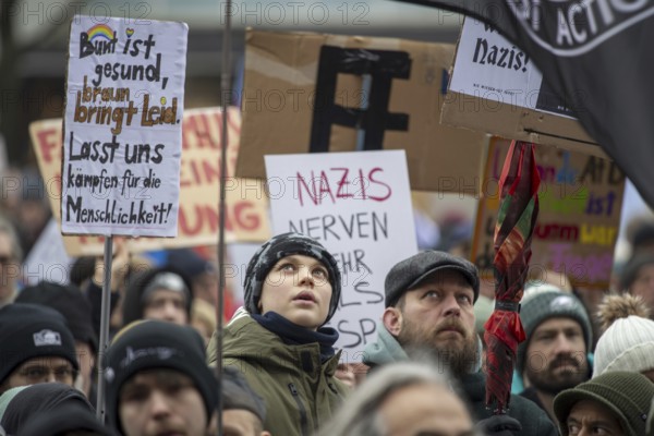 Demonstration against the right, people protest against right-wing extremism and in favour of