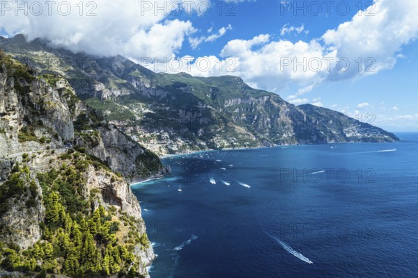 Amalfi Drive from a drone, Amalfi Coast, Positano, Italy, Europe