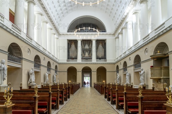 Interior and organ of the Church of Our Lady Vor Frue Kirke or Copenhagen Cathedral, Copenhagen,