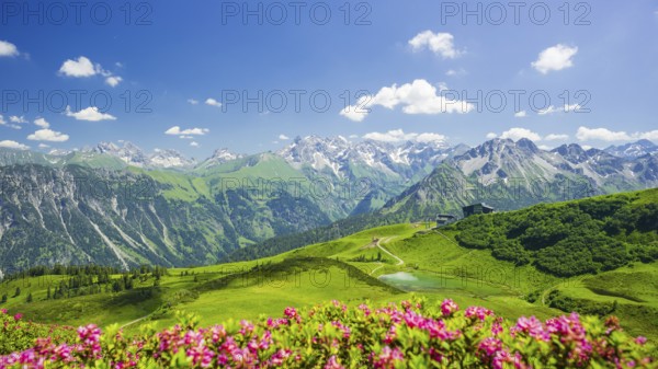 Panorama of the Fellhorn, central main ridge of the Allgäu Alps, Allgäu, Bavaria, Germany, Europe