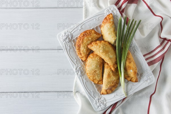 Fried chebureks, close-up, on a light background, no people