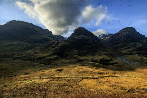 Mountain landscape, cloudy mood, autumn, Three Sisters, Glencoe, Scottish Highlands, Scotland,