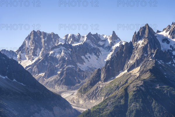 Mountain landscape with mountain peak Grandes Jorasses and glacier Mer de Glace, Mont Blanc massif,