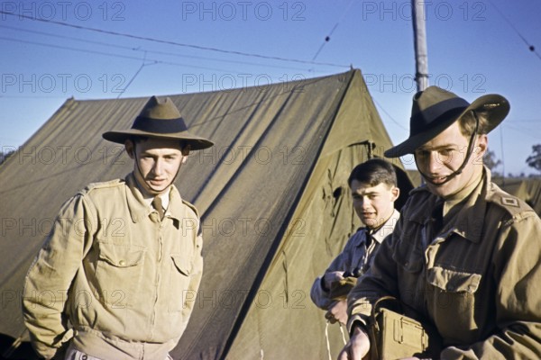 Cadet students at military training camp, Seymour Camp, Victoria, Australia 1956 Boys at their tent