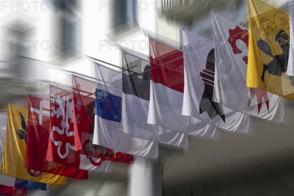 Symbolic photo cantonal flags Uri, Schwyz, Nidwalden, Glarus, Zug, Fribourg, Solothurn,