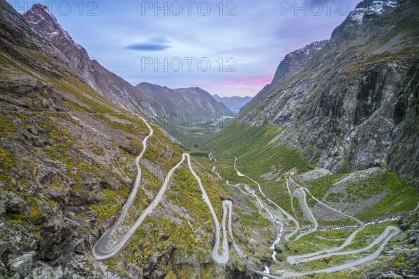 Trollstigen mountain road at sunrise, Åndalsnes, Møre og Romsdal, Norway, Europe