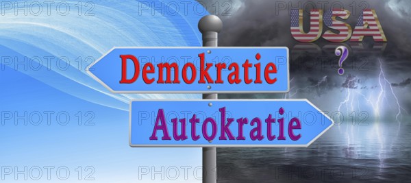 Symbolic image, democracy versus autocracy, US democracy in danger, EU and Germany under political